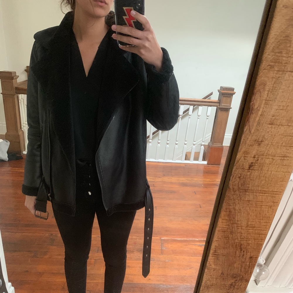 Faux fur coated biker coat